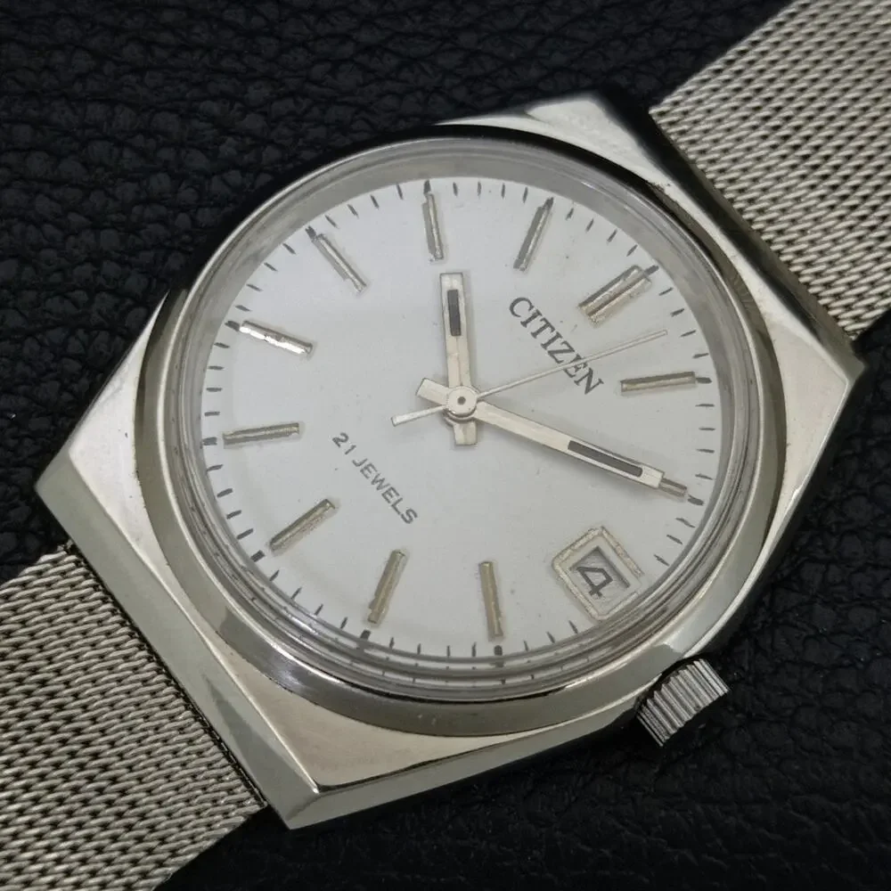 Vintage 1973 Citizen Manual Wound Mens Silver Watch W/Date & Silver accents